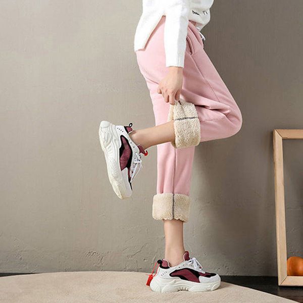 

fashion women solid cashmere pocket casual pants sports pants long, Black;white