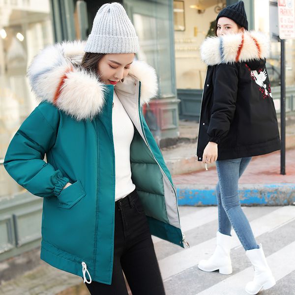 

2018 winter new style women's dress bread fu da fur collar cotton-padded clothes korean-style short cotton-padded jacket thick s, Blue;black