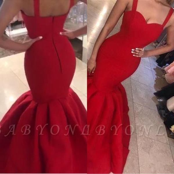 

2019 red vintage puffy skirts evening dresses simple long sleeveless plus size spaghetti straps mermaid prom gowns bc2029