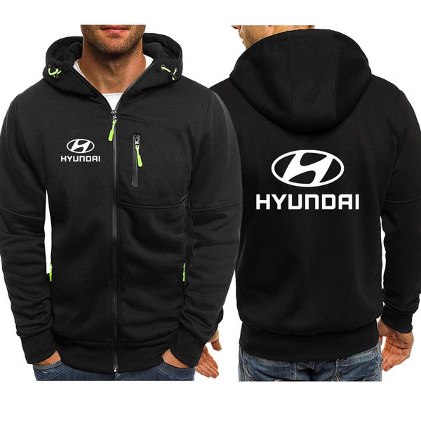 

hoodies men hyundai motor car logo print casual hip hop harajuku long sleeve hooded sweatshirts mens zipper jacket hoody clothes, Black