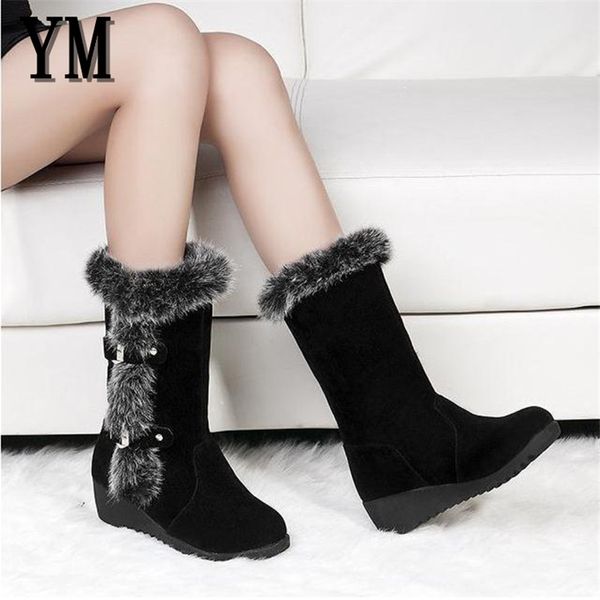 

fashion 2018 new women boots autumn flock winter ladies fashion snow boots shoes thigh high suede mid-calf big 42, Black