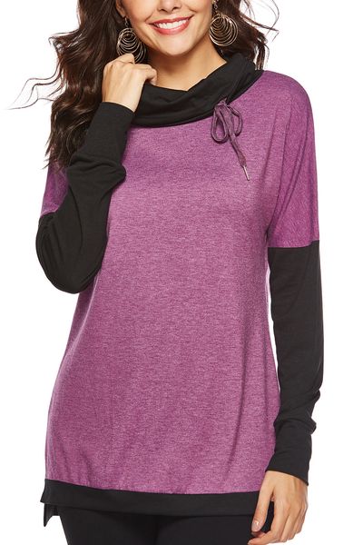 

women's clothing bib collar long sleeve splice hem split jacket sweater t-shirt, White