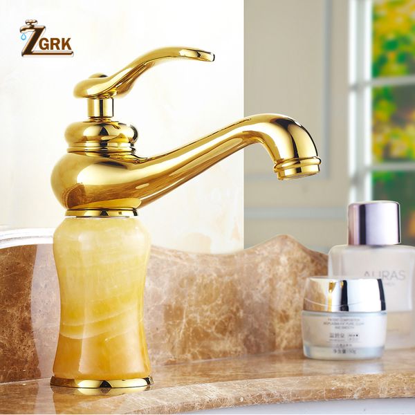 

zgrk brass jade body torneira marble basin faucet single handle gold finish basin sink mixers taps