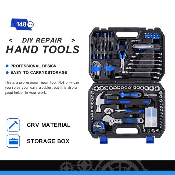 

148 pcs household ratchet wrench set hand set car repair tool socket wrench kit auto repair mixed tool