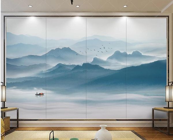 

chinese style mountain mural landscape mountain water ink wallpaper apartment renovation wall paper canvas bird contact paper