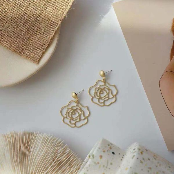 

s925yinz brand designer european and american designer secret garden metal rose flower earrings wild temperament earrings