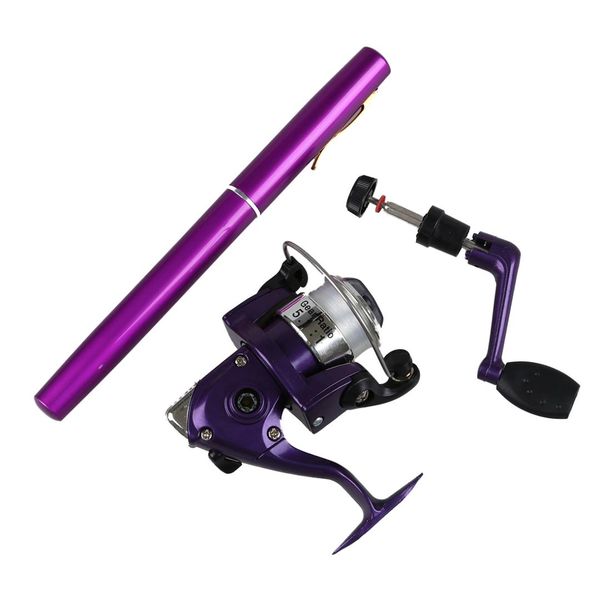 

saltwater fishing tackle pen shape rod pole & gear ratio 5.1:1 fish reel bait casting reel combos(purple