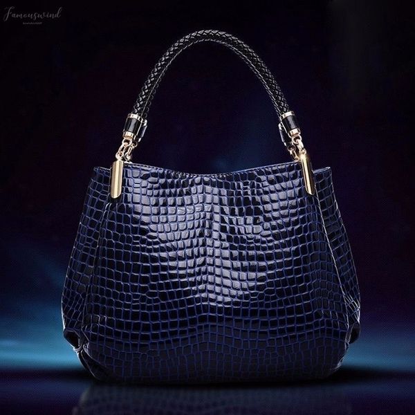 

fashion plain women crocodile pattern zipper leather shoulder bag female tote handbag