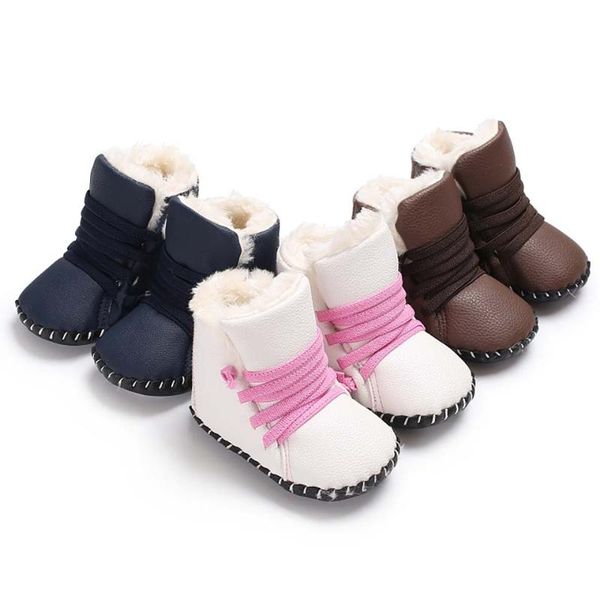 

baby pu leather shoes girls boys winter boots warm first walker soft rubber sole anti-slip snow booties toddler infant crib shoe