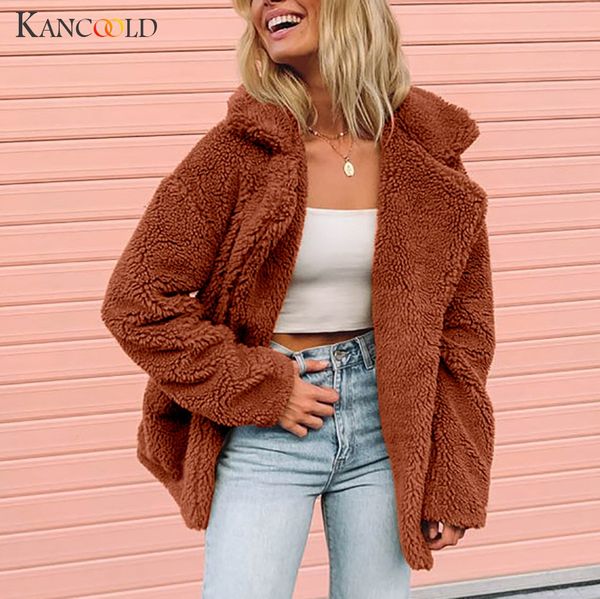 

kancoold coats womens ladies warm faux fur jacket winter solid parka outerwear new fashion coat and jackets women 2019aug9, Black;brown