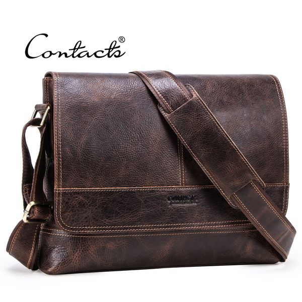 

contacts men briefcase vintage crazy horse leather shoulder bag casual man bag
