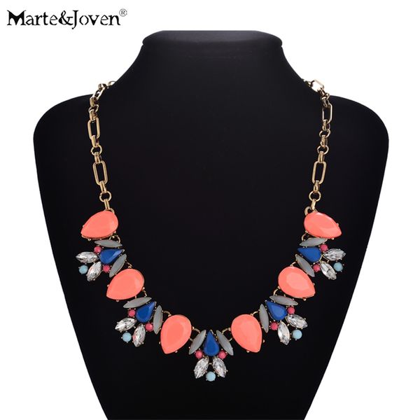 

marte&joven candy color water drop resin choker statement necklace for women fashion jewelry accessories ladies flower necklaces, Golden;silver
