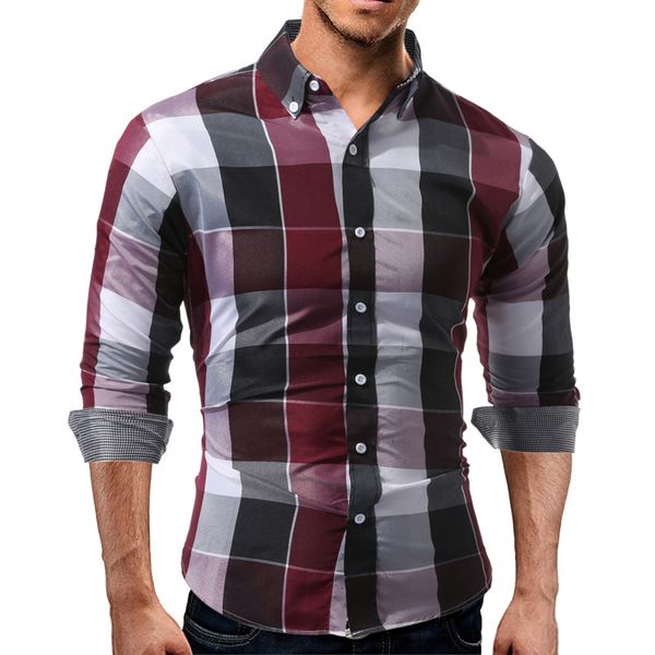 

Spring Mens Plaid Print Shirts Boy Turn Down Collar Fashion Designer Long Sleeve Clothes Mans Casual Shirts with Button