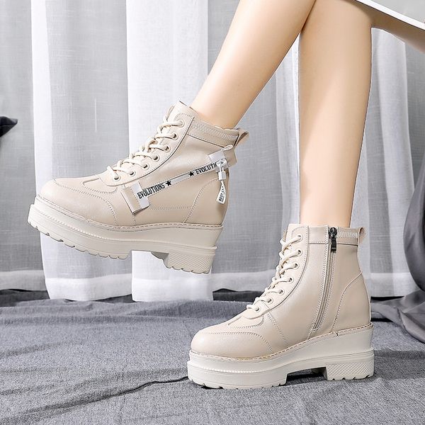 

cinessd genuine leather snow booties woman shoes fashion 2019 winter boots women warm ankle boots wedges shoes for women, Black