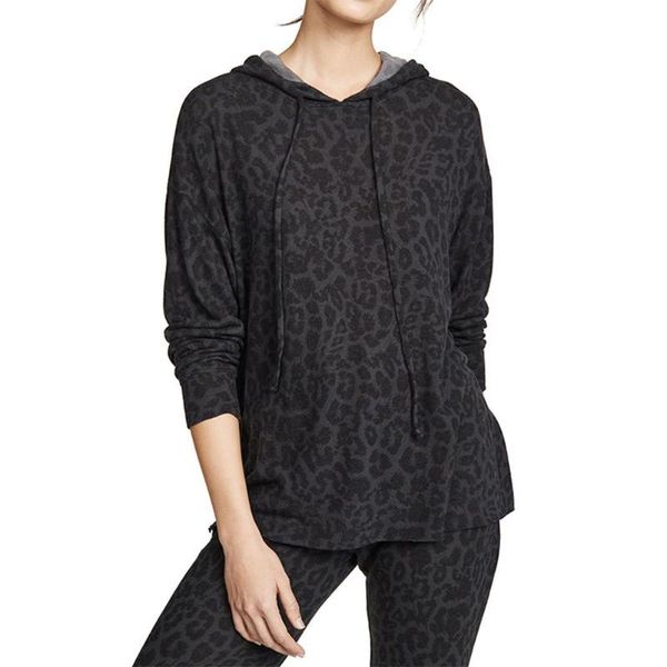 

leopard print autumn women long sleeve chic drawstring winter loose hoodies, Black