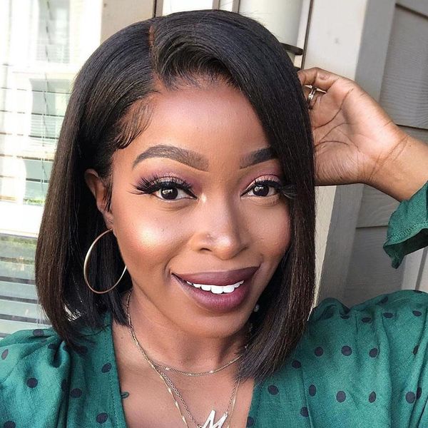 

short bob straight wigs brazilian 360 lace frontal human hair wigs with baby hair pre plucked natural hairline 360 lace wigs, Black;brown