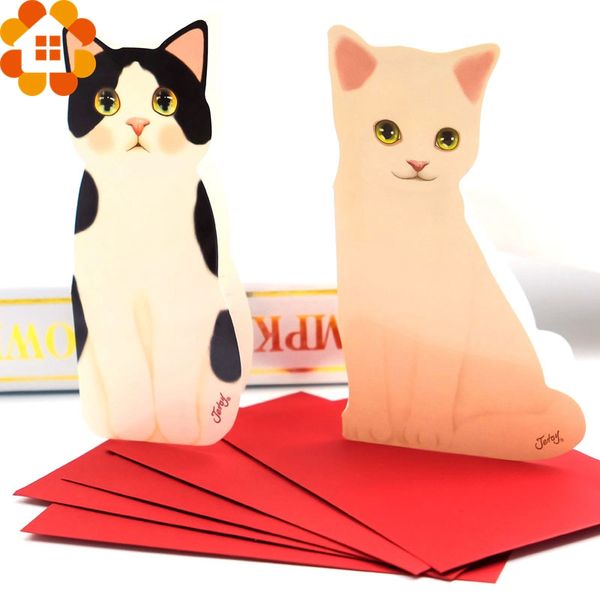 

5pcs mini cat folding greeting card&thank you card birthday christmas cards envelope writing paper stationery for gifts