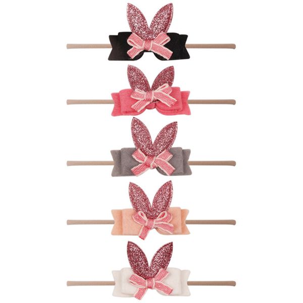 

10pcs / серия дети девушки hairbands блеск лук нейлоновые оголовье уши аксессуары для волос цветок эластичное оголовье, Slivery;white
