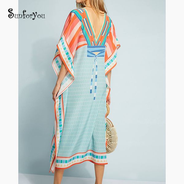 

beach cover up vestido de praia v-neck long beach tunic bathing suit cover ups robe de plage kaftan pareo swim up, Blue;gray
