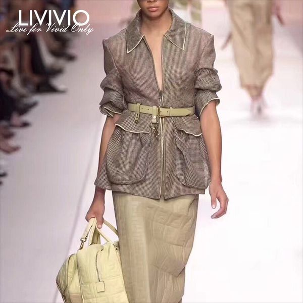

livivio] streetwear plus size long sleeve belt waisted army green large pocket coats and jackets women clothes 2019 summer new, Black;brown
