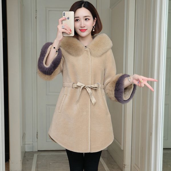 

real fur coat fur collar 100% wool jacket autumn winter coat women clothes 2020 korean sheep shearling women zt3905, Black