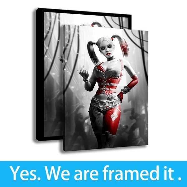 

framed batman arkham city harley quinn prints on canvas movie poster art - bedroom decor - ready to hang