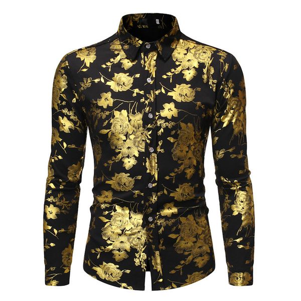 

men's bronzing printed long-sleeved shirt luxury design dress shirt spring new slim-fit single-breasted casual fashion, White;black