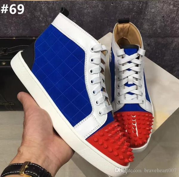 

2019 designer casual lover shoes brand studded spikes flats shoes red bottom mens womens party wedding dress shoes leather sneakers 35-47, Black