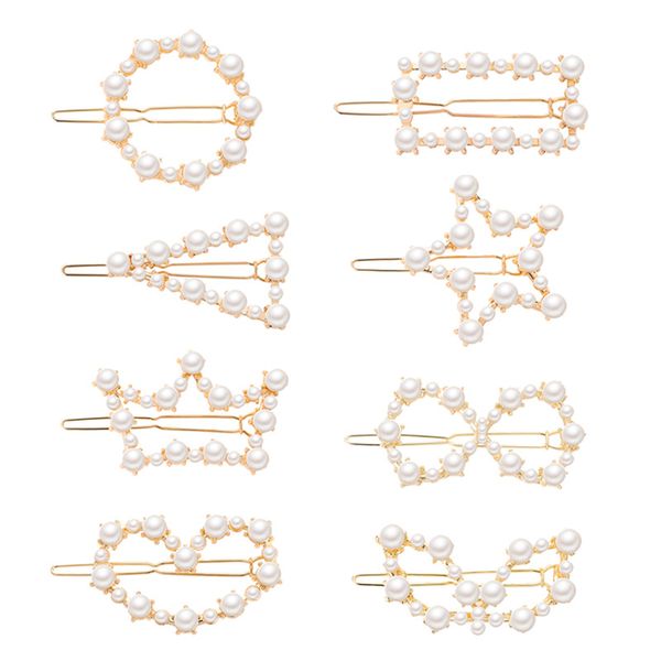 

chenfan korean version of the new popular ins sweetness hairpin fashion geometry pearl duck mouth clip girls hair accessories, Slivery;white