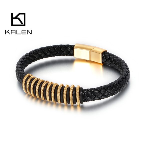 

персонализированные 22см из нержавеющей стали золото / серебро / черный браслет ретро сплетенный кожа wrap браслет ювелирные изделия аксессу, Golden;silver