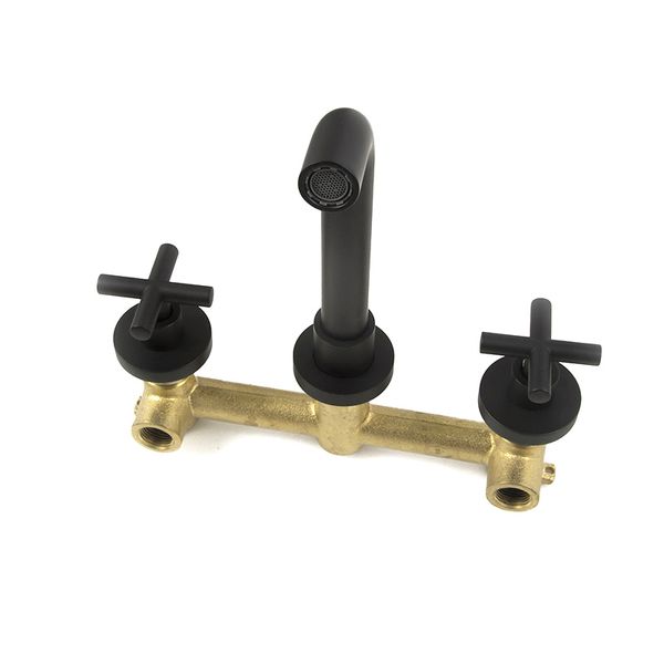 

4 colors double handles bathroom faucet wall mounted brass basin water mixer tap brushed gold & rose & chrome & matt black