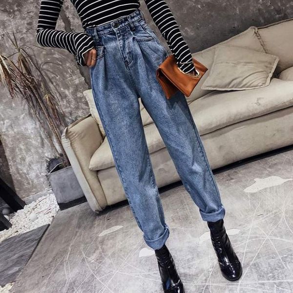 

plus size 5xl jeans women fashion high waist loose denim jeans female harem pants trousers boyfriend for women, Blue