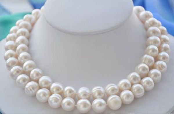 

100% natural 9-10mm white round 32-inch freshwater pearl necklace, Silver