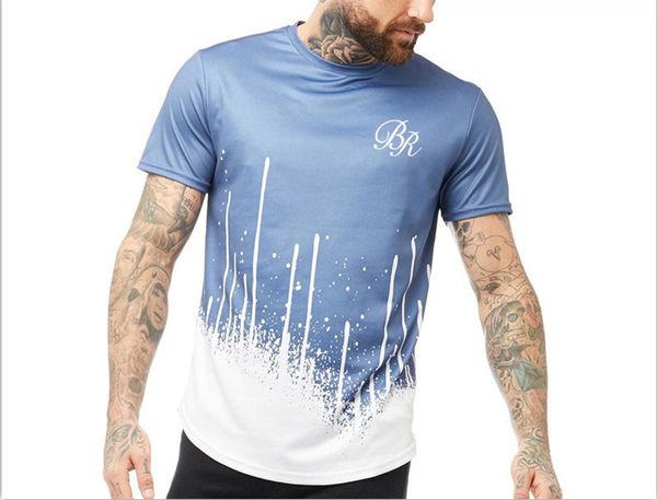 

Water Lines Print Fresh Style Mens Tshirt Designer Slim Short Sleeve Tops Fashion Active Homme Tops
