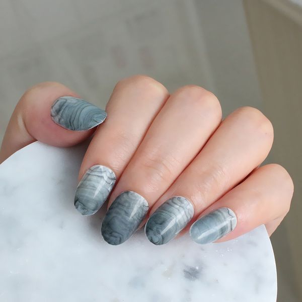 

24pcs/set fake nail tips marble lines oval type manicure nail tips decor nshopping, Black