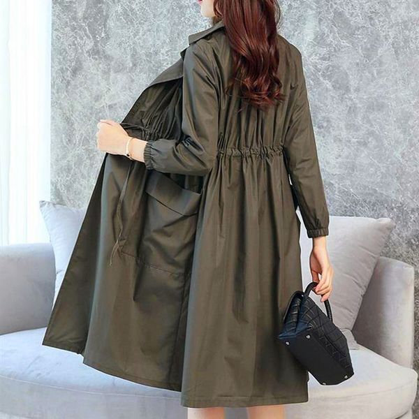 

long windbreaker solid drawstring women trench coat 2019 autumn winter new office lady elegant long outwear coat, Tan;black