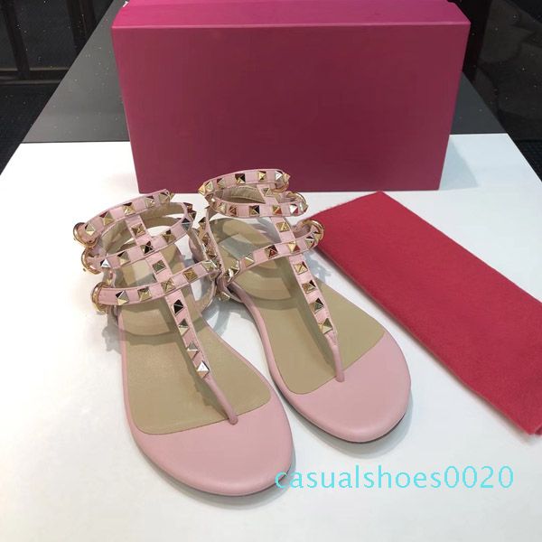 

zapatos mujer color rivets spiked gladiator flat women sandals stones studded flip sandal big size designer women's shoes summer c20, Black