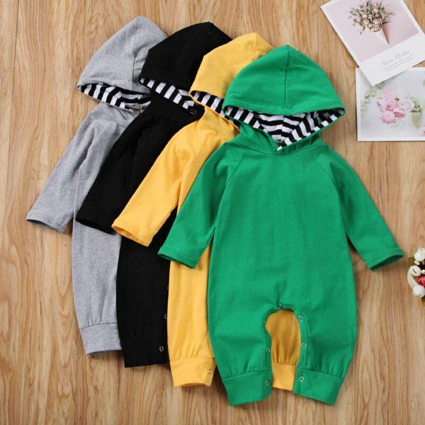 

Cotton Baby Kids Boys Girls Infant Solid Long Sleeve Hooded Romper Winter Warm Jumpsuit Bodysuit Casual Outfit Set 0-24M