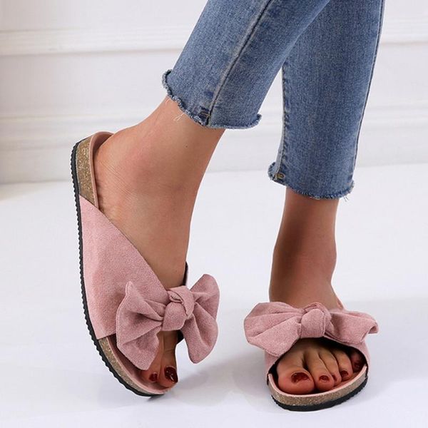 

2020 bowknot slides women flat slippers beach home shoes summer sandals women open toe non-slip outdoor shoes flip flops, Black