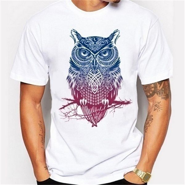

mens designer t shirt men 's fashion personality cartoon color owl printed casual crew neck short t shirt size s-3xl, White;black