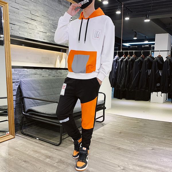 

люди с капюшоном костюм хлопок для весны осени толстовки спорт двухкусочного костюма pant тут sportiva uomo футболки с длинным рукавом set h, Gray