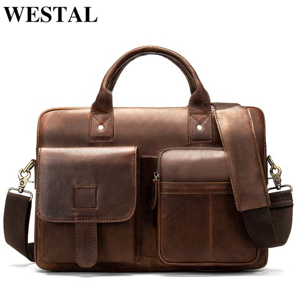 

westal men's briefcase bag men's genuine leather lapbag office bags for men business porte document briefcase handbag 8503 cj19121