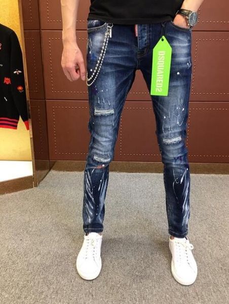 

2020 новый бренд D2 мужская джинсовая джинсовая вышивка брюки отверстия D2 джинсы молния Мужские брюки брюки Узкие джинсы dsquared2 мужские джинсы 0000
