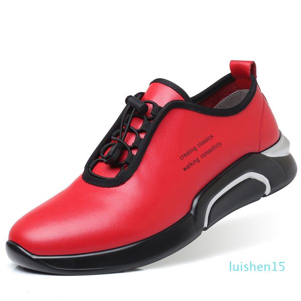 

elevator shoes soft soles men leather casual shoes breath elastic lace up man height increasing shoes l15, Black;white