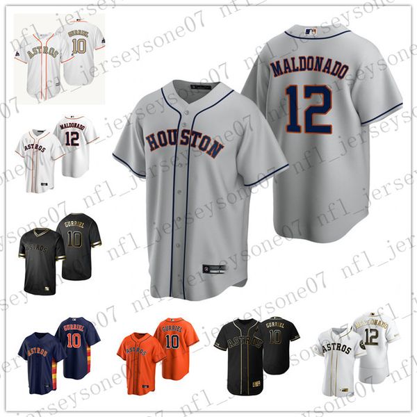 

custom mens women youth houston astros 10 yuli gurriel 12 martin maldonado white orange blue authentic weekend 2020 home jersey, Black