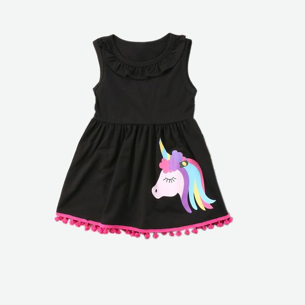 

ins летние девушки unicorn печати tassels платья детей хлопка black lotus листьев вскользь платья принцессы платье платье партии дети одежда, Red;yellow