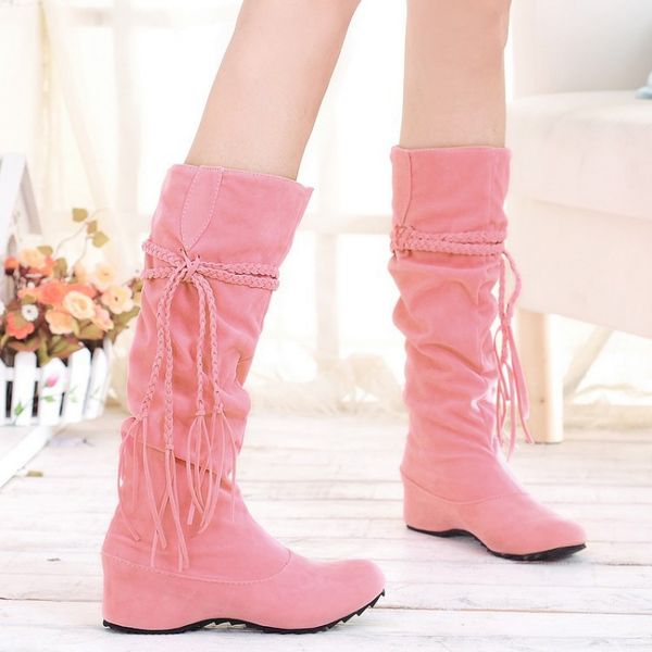 

autumn winter new style over the knee woman boots genuine leather fur patchwork comfort low heel knight boot, Black