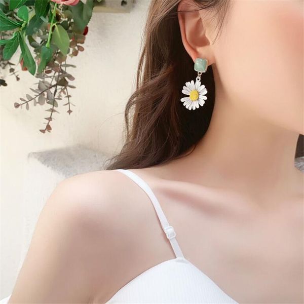 

new summer style cute daisy flower drop earrings for women 925 silver pin geometric square gemstone flower dangle earring sd