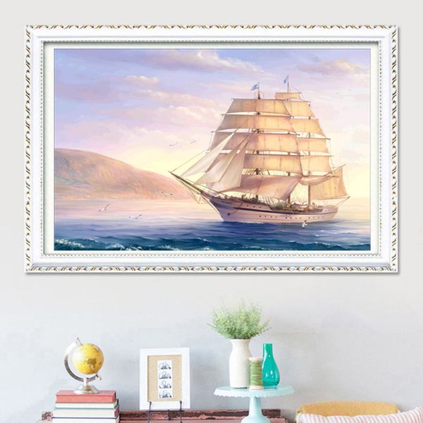 5D diamante bordado Needlework Diy Diamante Pintura Cross Stitch Kits Seascape Barco criativa parcial Rodada Diamante Mosaic Room Decor