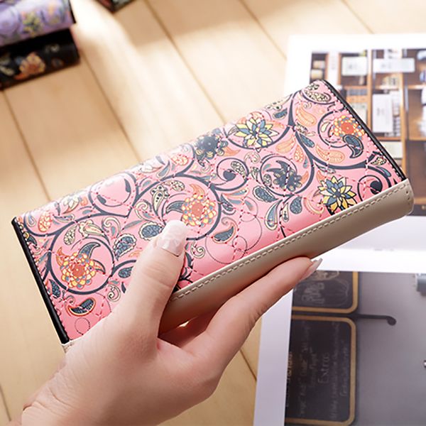 

fashion bohemian style flower pattern folding women wallet coin purse phone pocket card holders pouch handbags women bag 2019, Red;black